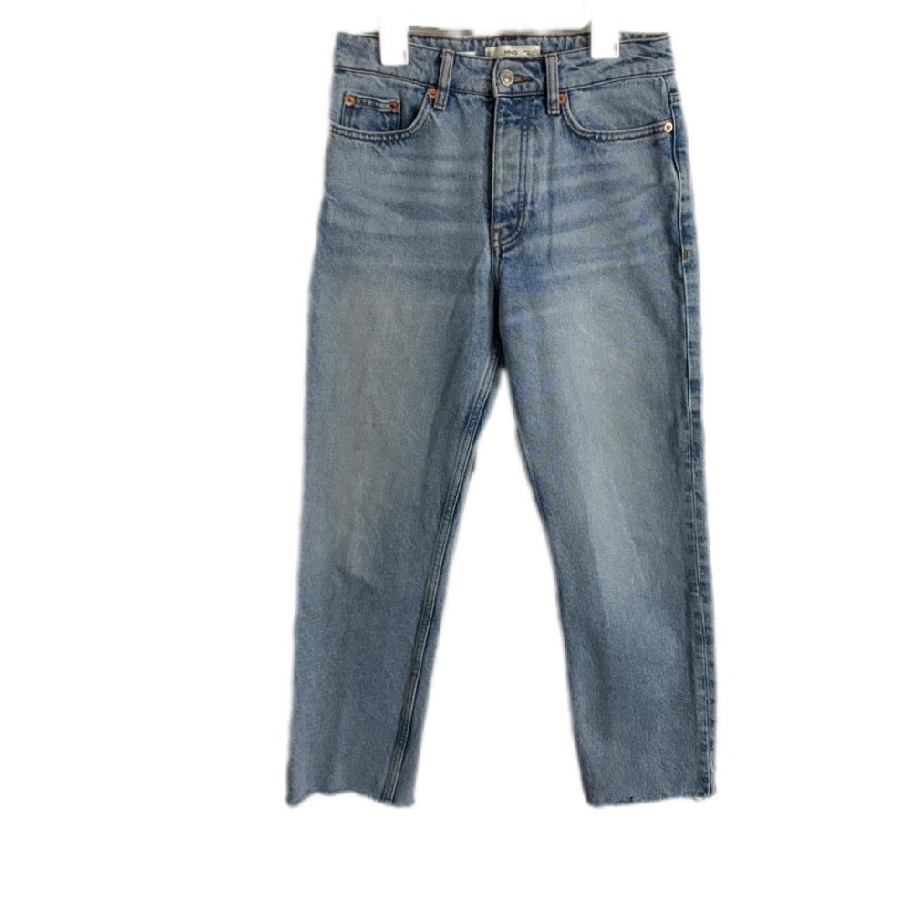 MNG Mango Havana Women’s Sz 2 Light Wash Stright Leg Cropped Ankle Raw Hem - Picture 3 of 7